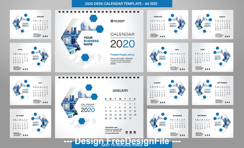 White background new year wall calendar template vector