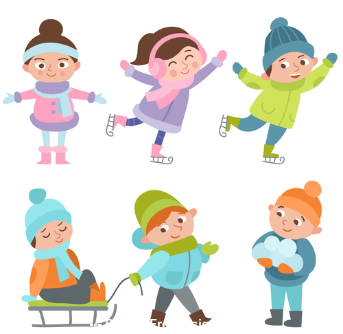 Winter children outdoor play vector