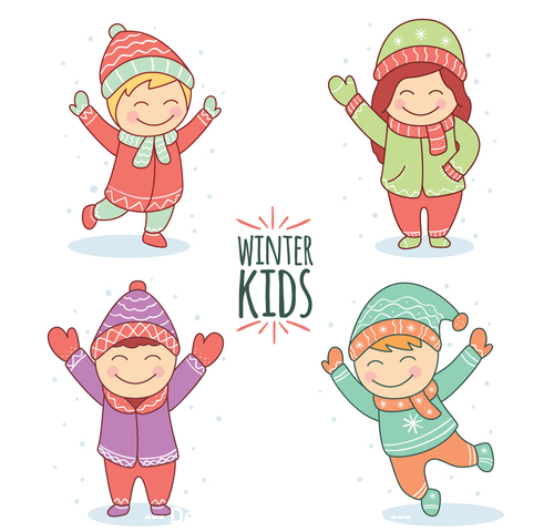 Winter outdoor happy children vector
