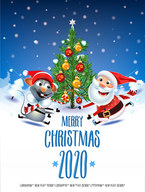 Year of the mouse christmas and santa claus cartoon greeting card vector