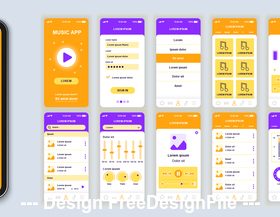 Yellow background music mobile app Ui Kit Screen vector
