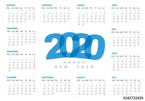 2020 calendar layout vector