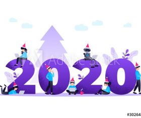 2020 merry christmas people cartoon illustration vector