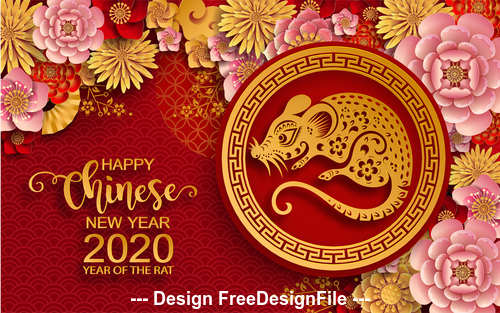 2020 year of the rat greeting card vector