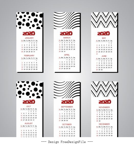 2020 calendar templates modern abstract black white vector graphics