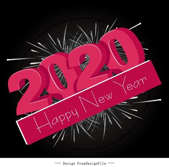 2020 new year banner 3d texts fireworks vector graphics