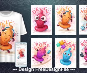 3d t-shirts with mult funny characters vector