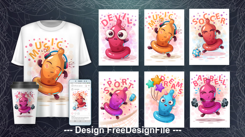 3d t-shirts with mult funny characters vector