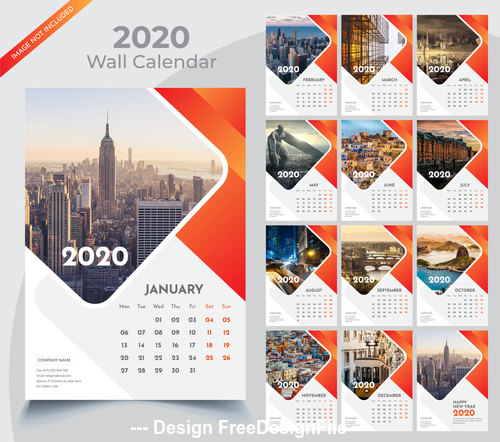 Abstract wall calendar 2020 template vector