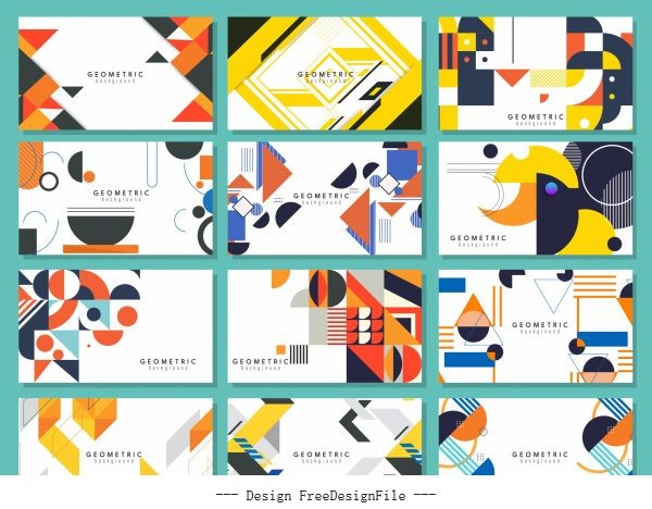 Abstract background templates collection colorful flat geometric decor vectors