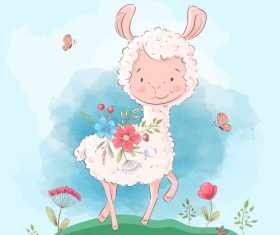 Amusing cartoon animals with flowers vector