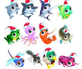 Animal with christmas hat pattern background vector 01