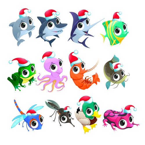 Animal with christmas hat pattern background vector 01