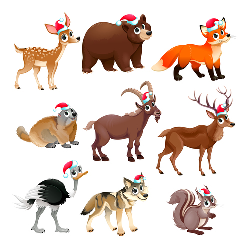 Animal with christmas hat pattern background vector 02