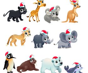 Animal with christmas hat pattern background vector 03