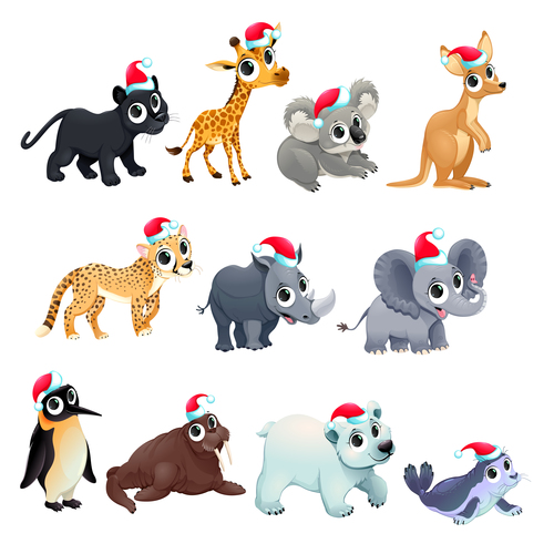 Animal with christmas hat pattern background vector 03