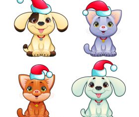 Animal with christmas hat pattern background vector 04