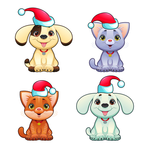 Animal with christmas hat pattern background vector 04