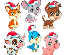 Animal with christmas hat pattern background vector 05