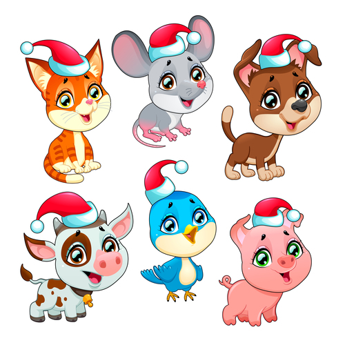 Animal with christmas hat pattern background vector 05