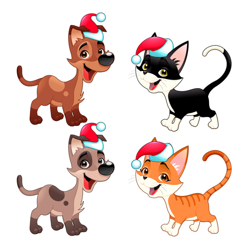 Animal with christmas hat pattern background vector 06