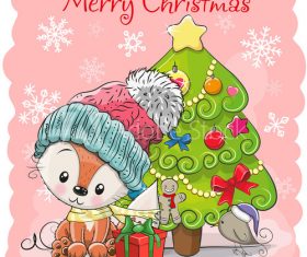 Animals under christmas tree vector