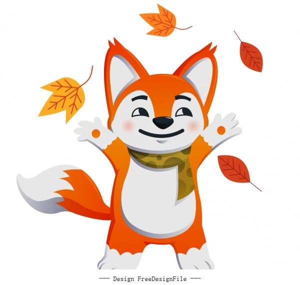 Autumn animal joyful fox leaves vector