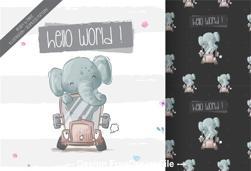 Baby elephant pattern background vector