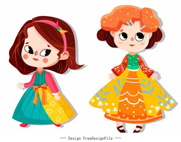 Baby girl icons colorful costumes cute vector