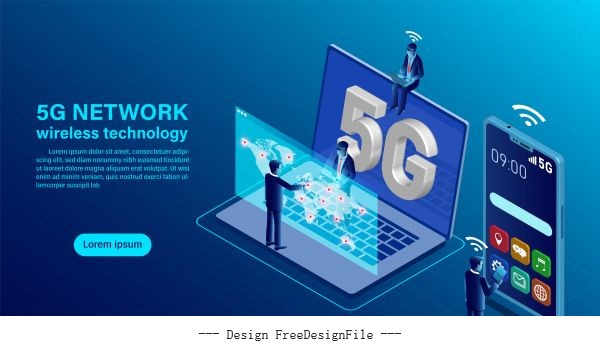 Banner 5g network wireless technology concept isometric flat illustration vectors material