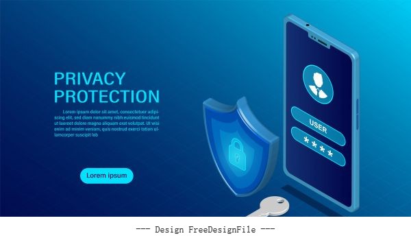 Banner protect data and confidentiality on mobile privacy protection vector graphics