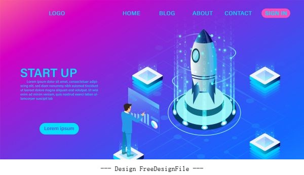 Banner with business start up concept digital marketing business success goal isometric illustration cartoon vector
