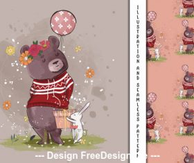 Bear with bunny decorative poster design vector