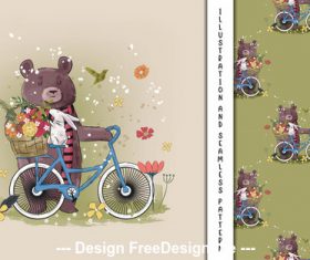 Bear with rabbits and flowers decorative poster design vector