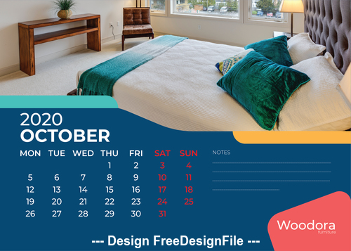 Bedroom furniture background calendar 2020 vector
