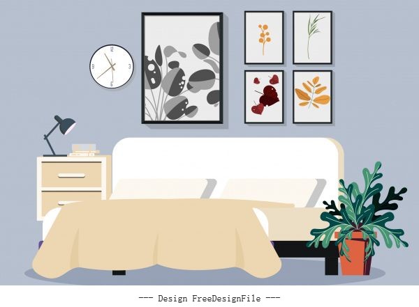 Bedroom decorated cozy decor vector