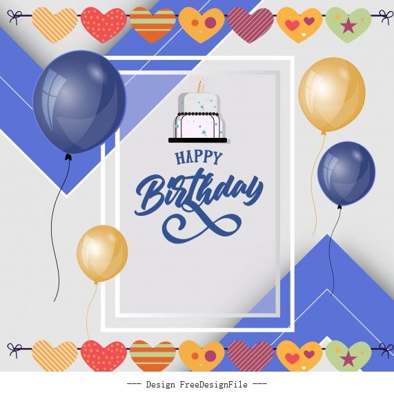 Birthday poster template colorful balloon hearts vector