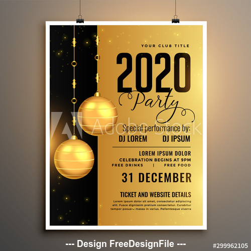 Black and yellow background new year party flyer vector