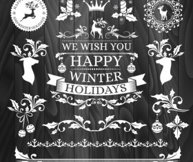 Black background christmas badges white vector