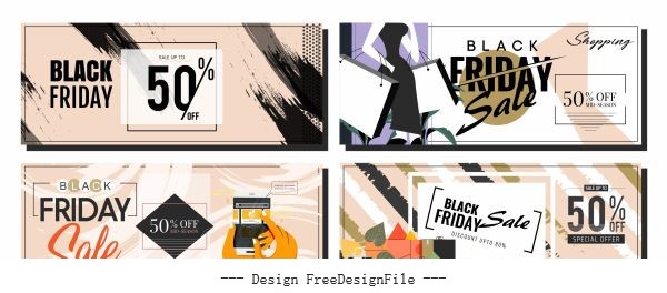 Black friday banners classical grunge products set vector