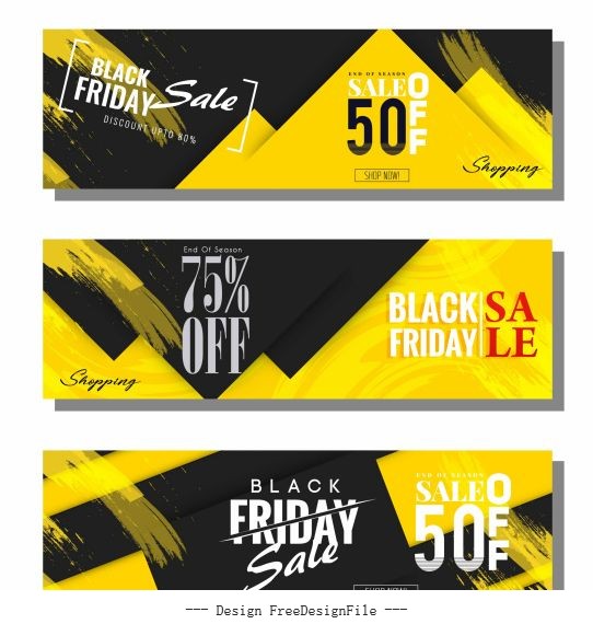 Black friday banners modern black yellow abstract decor vector design