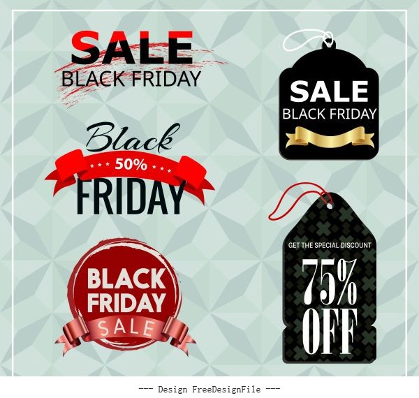 Black friday tags templates modern colored texts shapes vector