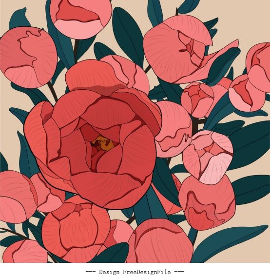 Blooming flowers painting colored vector