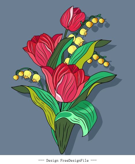 Blooming orchid painting colorful classical vector graphics