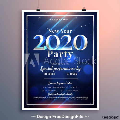 Blue background new year party flyer vector