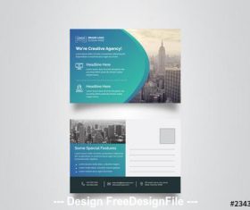 Blue gradient postcard layout vector