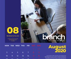 Branch Assurance Wall Calendar 2020 vector