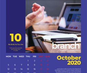 Branch cover calendar 2020 vector