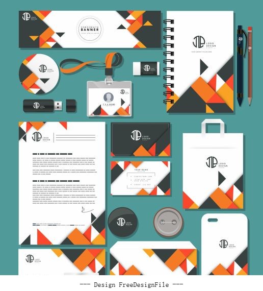Branding identity sets abstract modern colorful geometric vector
