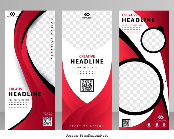 Business banner templates red white black vectors material